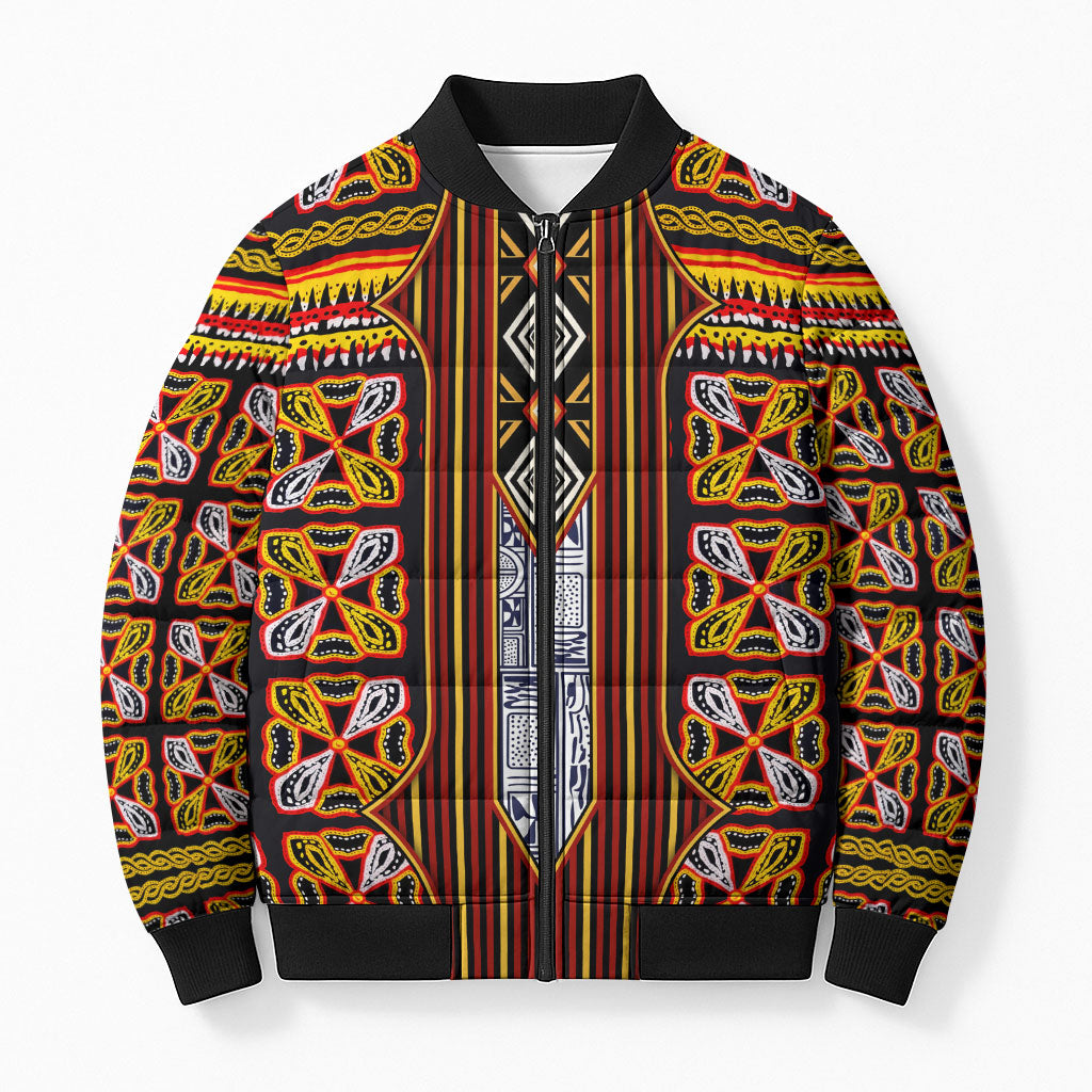 Cameroon Toghu Bomber Puffer Jacket Vibrant Bamenda Tribal - Authentic African Folk Art