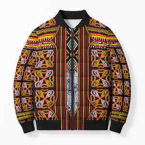 Cameroon Toghu Bomber Puffer Jacket Vibrant Bamenda Tribal - Authentic African Folk Art
