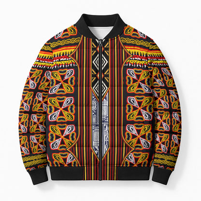 Cameroon Toghu Bomber Puffer Jacket Vibrant Bamenda Tribal - Authentic African Folk Art