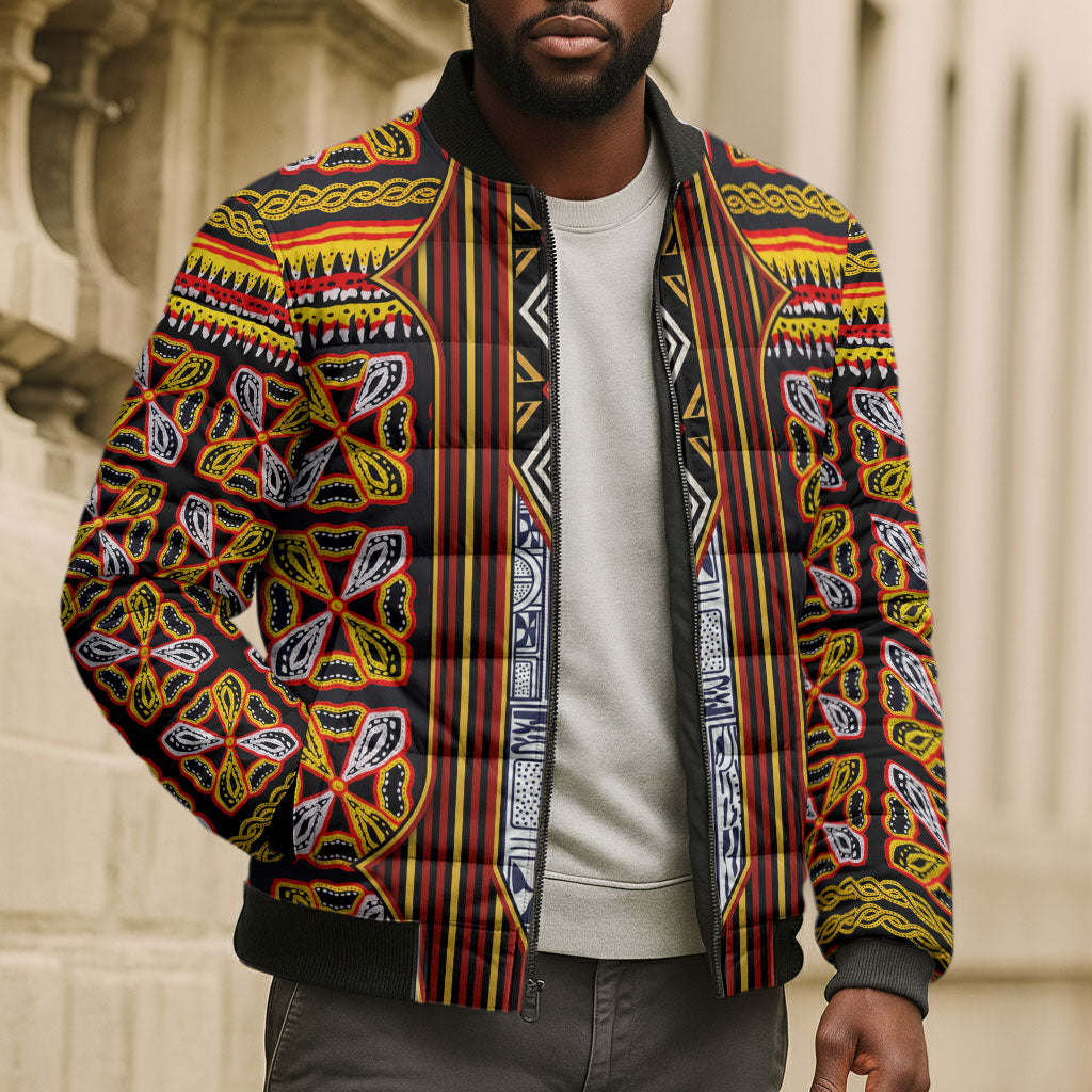 Cameroon Toghu Bomber Puffer Jacket Vibrant Bamenda Tribal - Authentic African Folk Art