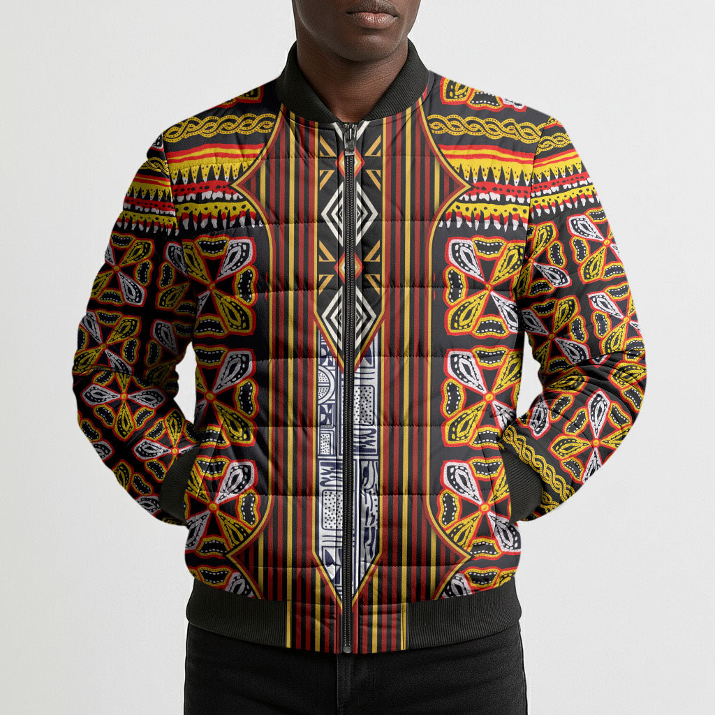 Cameroon Toghu Bomber Puffer Jacket Vibrant Bamenda Tribal - Authentic African Folk Art