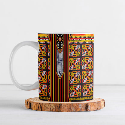 Cameroon Toghu Ceramic Mug Vibrant Bamenda Tribal - Authentic African Folk Art