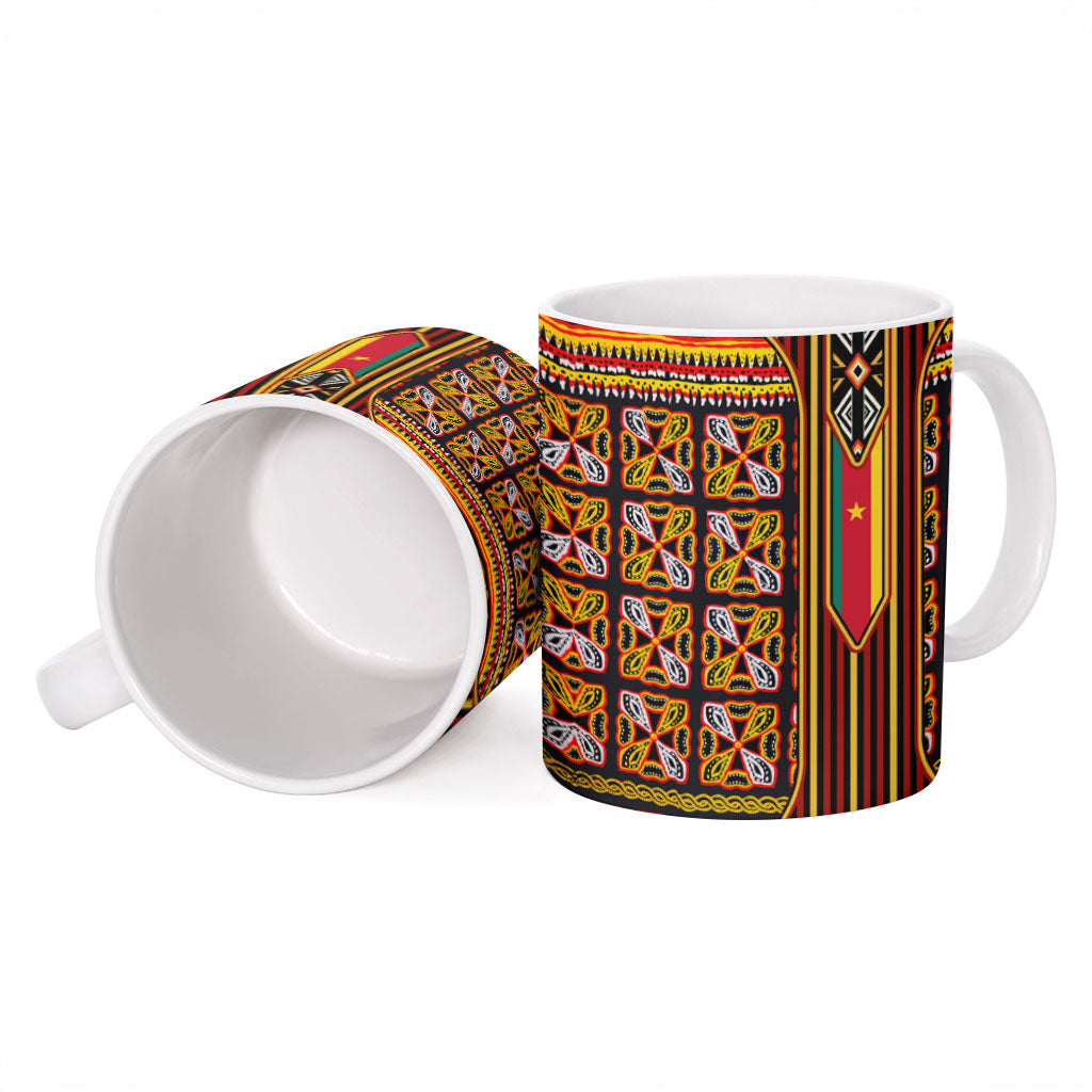 Cameroon Toghu Ceramic Mug Vibrant Bamenda Tribal - Authentic African Folk Art