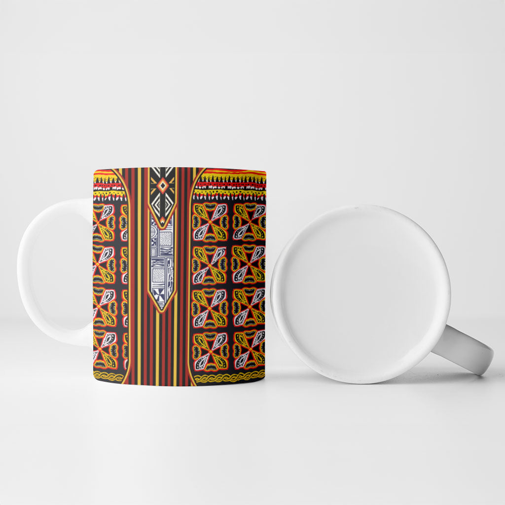 Cameroon Toghu Ceramic Mug Vibrant Bamenda Tribal - Authentic African Folk Art