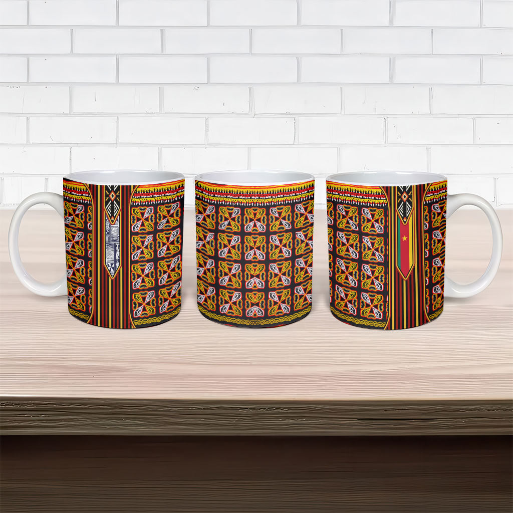 Cameroon Toghu Ceramic Mug Vibrant Bamenda Tribal - Authentic African Folk Art