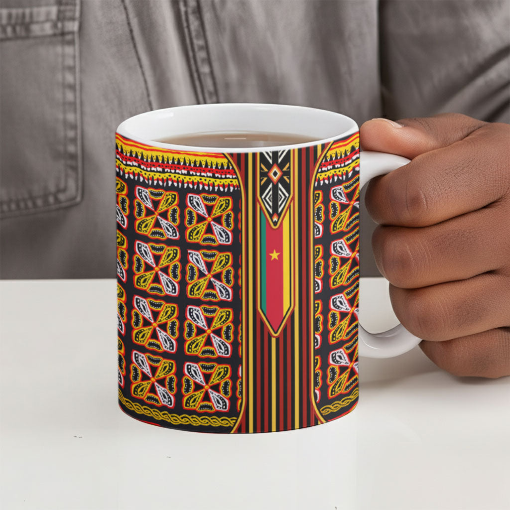 Cameroon Toghu Ceramic Mug Vibrant Bamenda Tribal - Authentic African Folk Art