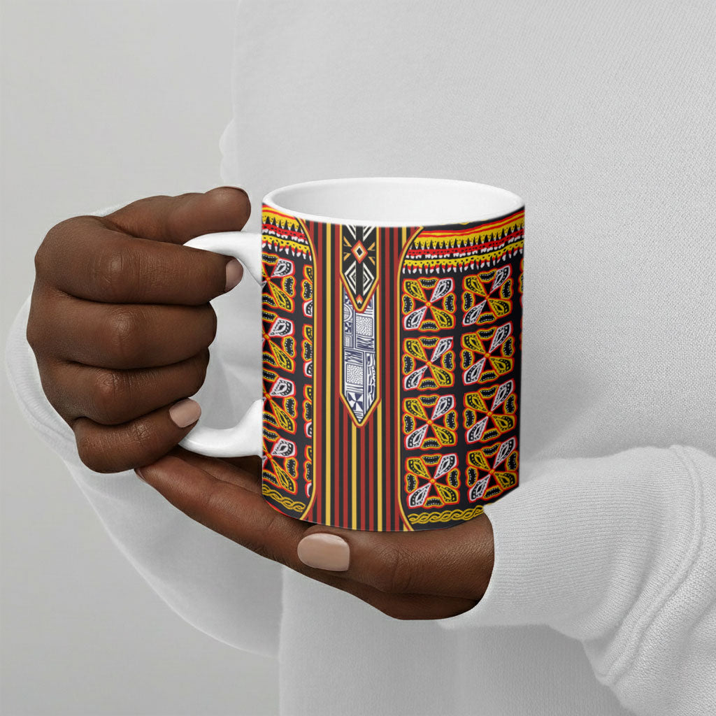 Cameroon Toghu Ceramic Mug Vibrant Bamenda Tribal - Authentic African Folk Art