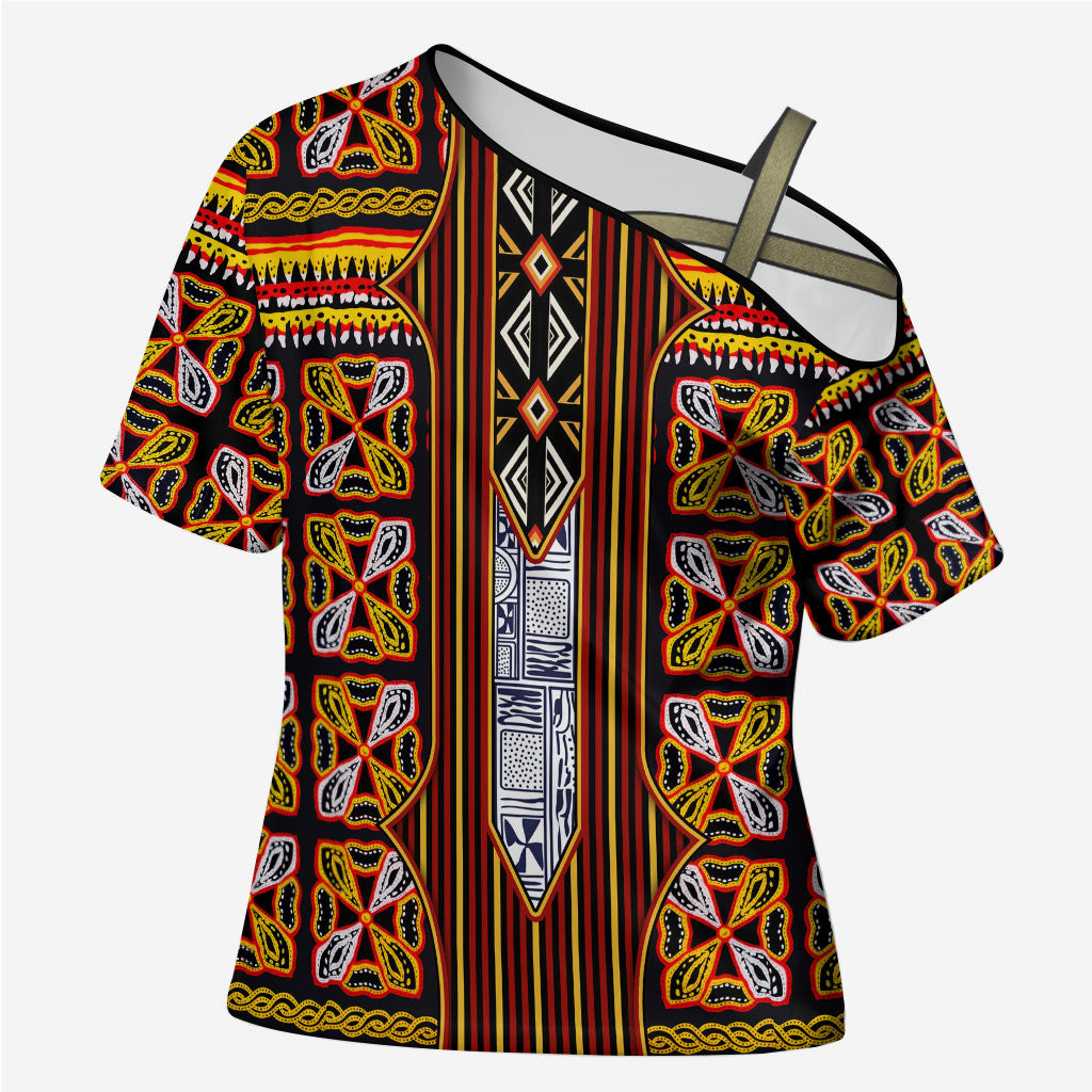 Cameroon Toghu Cross Shoulder Shirt Vibrant Bamenda Tribal - Authentic African Folk Art