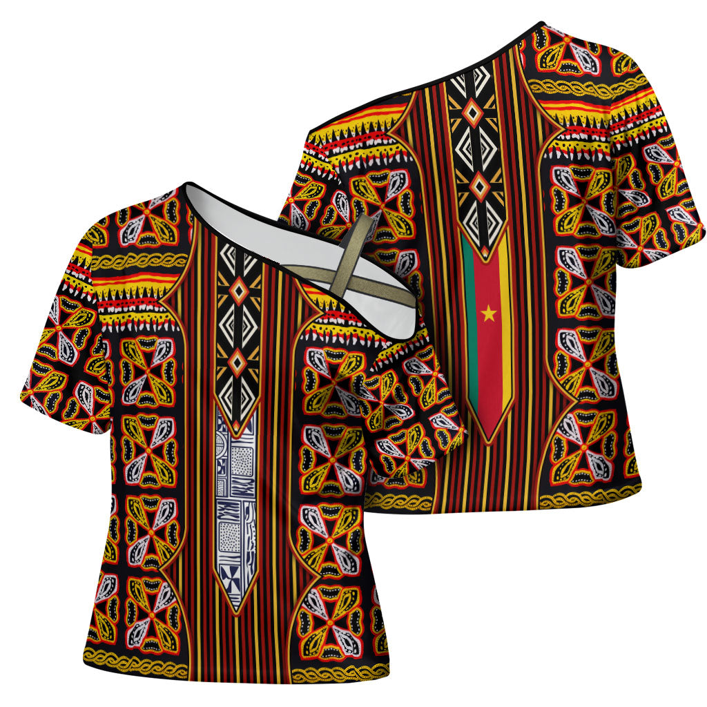 Cameroon Toghu Cross Shoulder Shirt Vibrant Bamenda Tribal - Authentic African Folk Art
