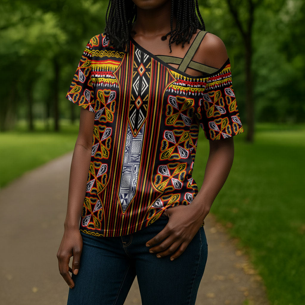 Cameroon Toghu Cross Shoulder Shirt Vibrant Bamenda Tribal - Authentic African Folk Art