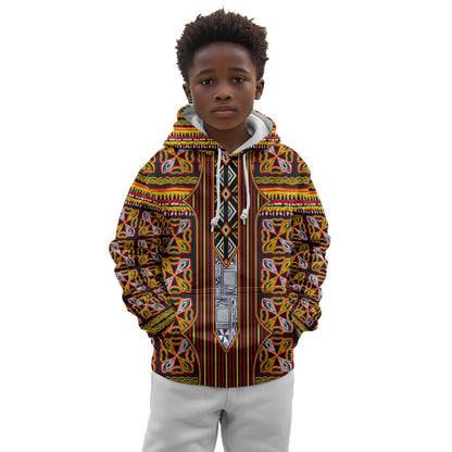 Cameroon Toghu Kid Hoodie Vibrant Bamenda Tribal - Authentic African Folk Art