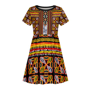 Cameroon Toghu Kid Short Sleeve Dress Vibrant Bamenda Tribal - Authentic African Folk Art