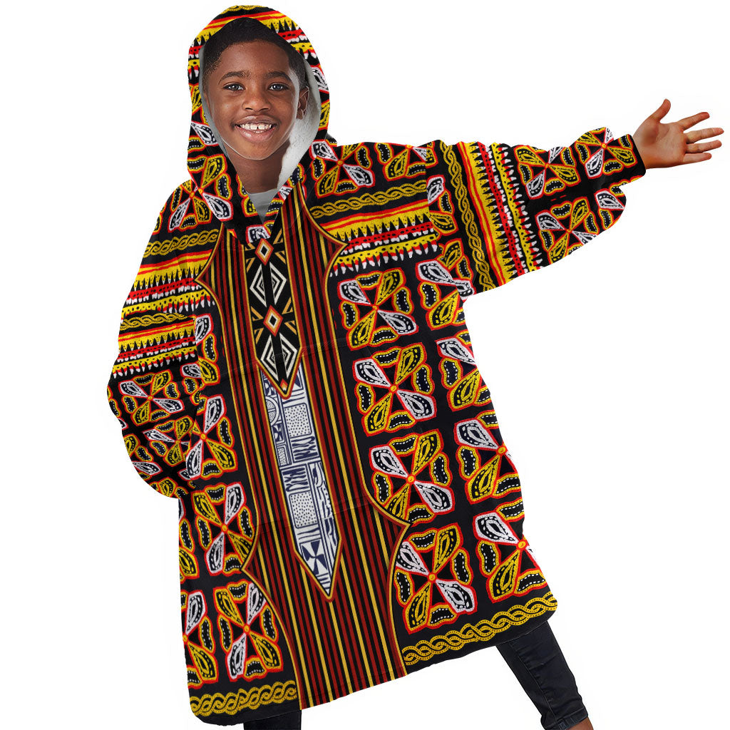Cameroon Toghu Kid Wearable Blanket Hoodie Vibrant Bamenda Tribal - Authentic African Folk Art