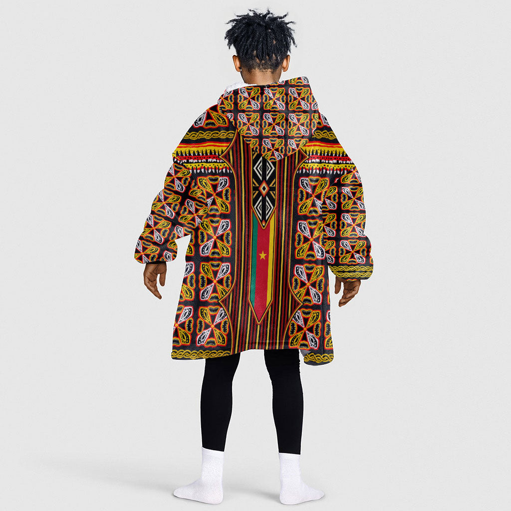 Cameroon Toghu Kid Wearable Blanket Hoodie Vibrant Bamenda Tribal - Authentic African Folk Art