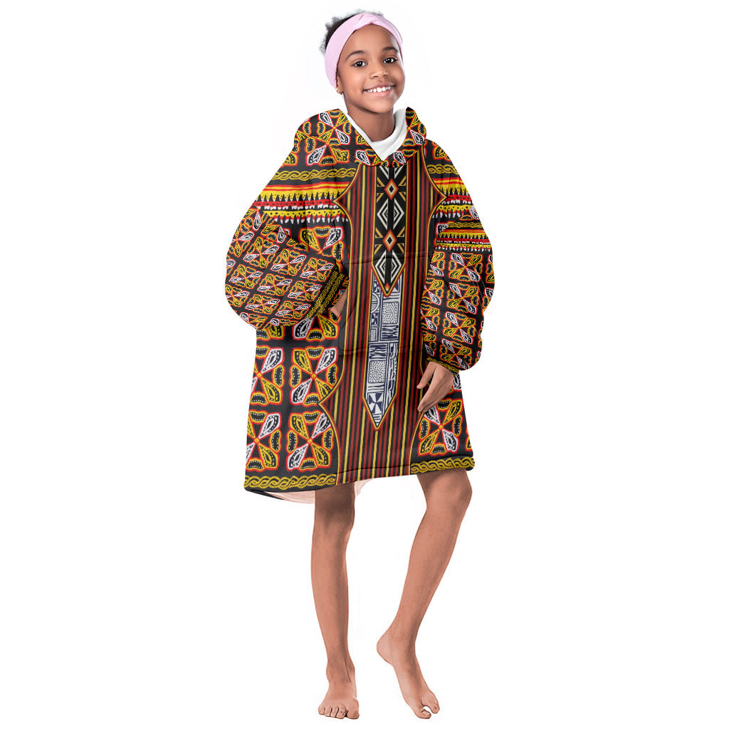 Cameroon Toghu Kid Wearable Blanket Hoodie Vibrant Bamenda Tribal - Authentic African Folk Art