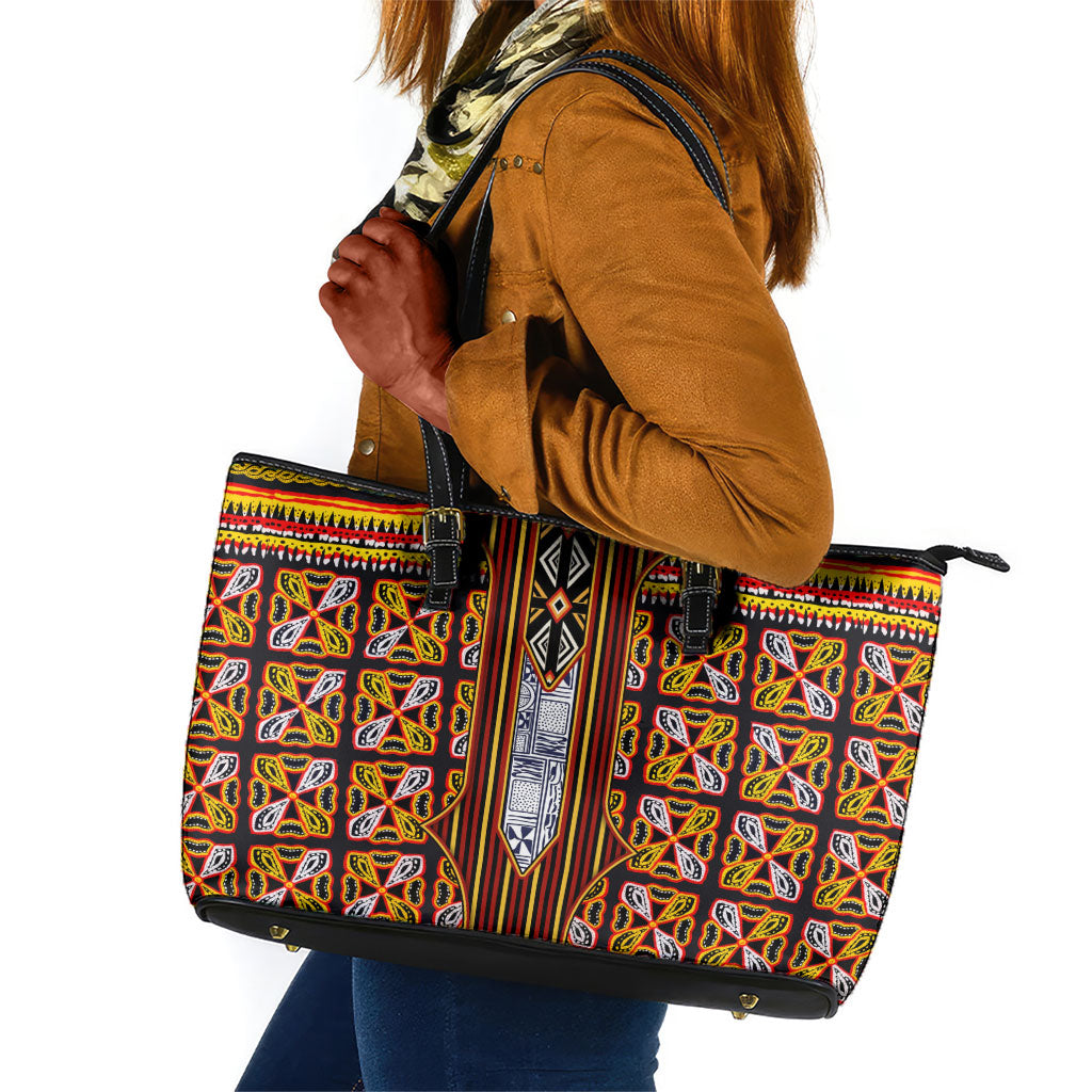 Cameroon Toghu Leather Tote Bag Vibrant Bamenda Tribal - Authentic African Folk Art