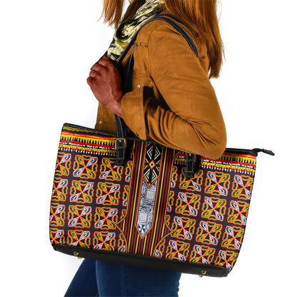 Cameroon Toghu Leather Tote Bag Vibrant Bamenda Tribal - Authentic African Folk Art