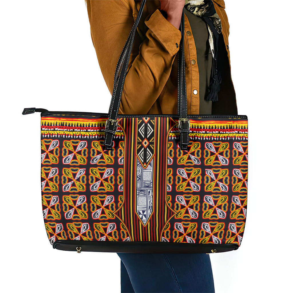 Cameroon Toghu Leather Tote Bag Vibrant Bamenda Tribal - Authentic African Folk Art