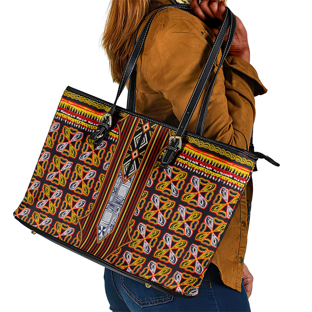 Cameroon Toghu Leather Tote Bag Vibrant Bamenda Tribal - Authentic African Folk Art