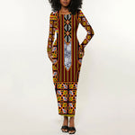 Cameroon Toghu Long Sleeve Bodycon Dress Vibrant Bamenda Tribal - Authentic African Folk Art