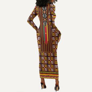 Cameroon Toghu Long Sleeve Bodycon Dress Vibrant Bamenda Tribal - Authentic African Folk Art