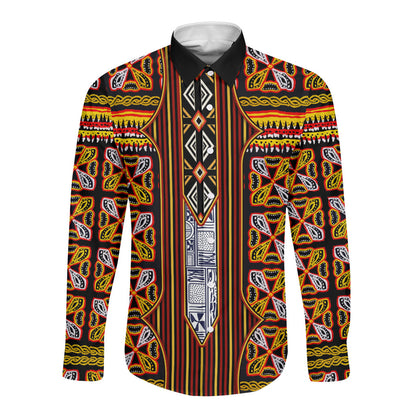 Cameroon Toghu Long Sleeve Button Shirt Vibrant Bamenda Tribal - Authentic African Folk Art