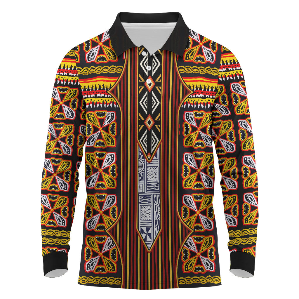 Cameroon Toghu Long Sleeve Polo Shirt Vibrant Bamenda Tribal - Authentic African Folk Art