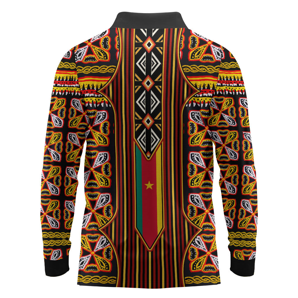 Cameroon Toghu Long Sleeve Polo Shirt Vibrant Bamenda Tribal - Authentic African Folk Art