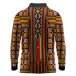 Cameroon Toghu Long Sleeve Polo Shirt Vibrant Bamenda Tribal - Authentic African Folk Art