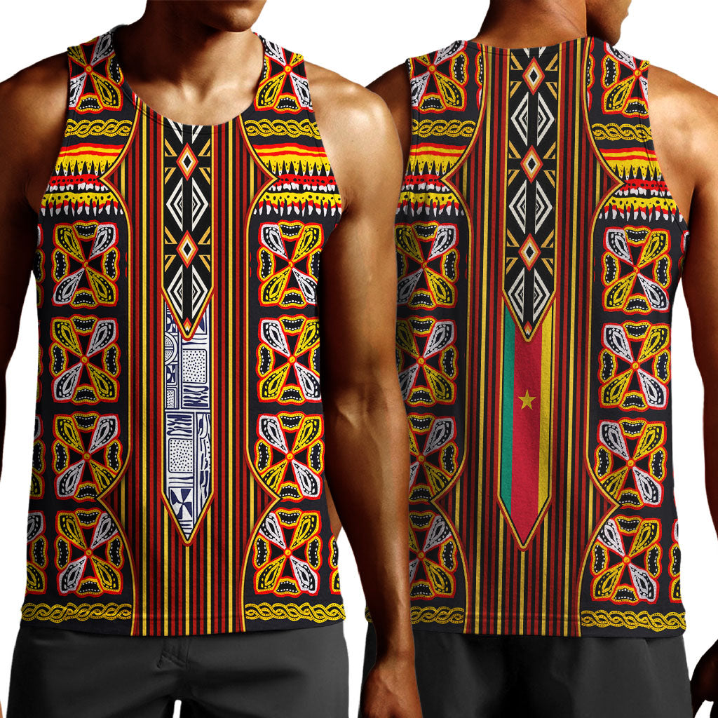 Cameroon Toghu Men Tank Top Vibrant Bamenda Tribal - Authentic African Folk Art