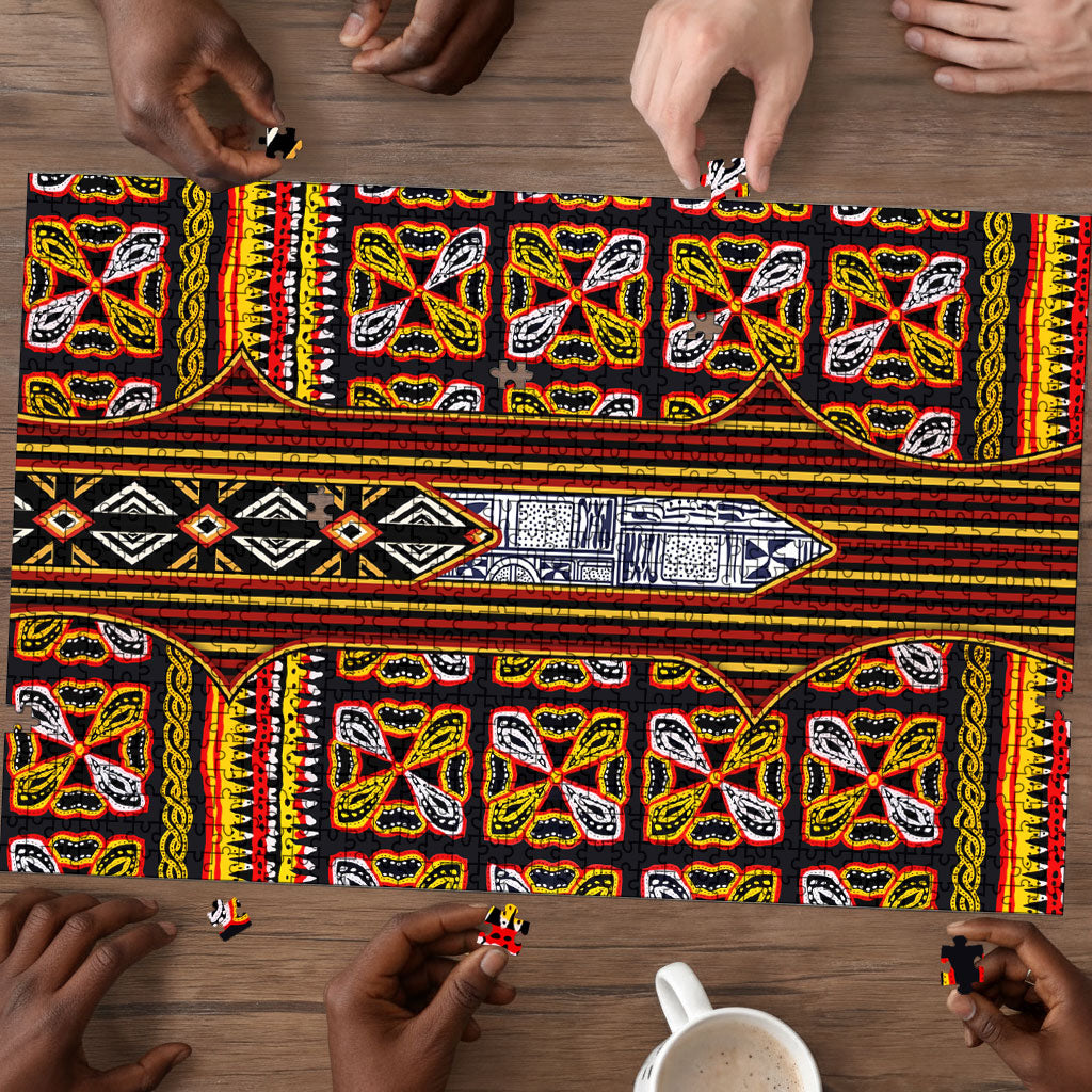 Cameroon Toghu Puzzle Vibrant Bamenda Tribal - Authentic African Folk Art