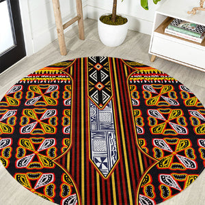 Cameroon Toghu Round Carpet Vibrant Bamenda Tribal - Authentic African Folk Art