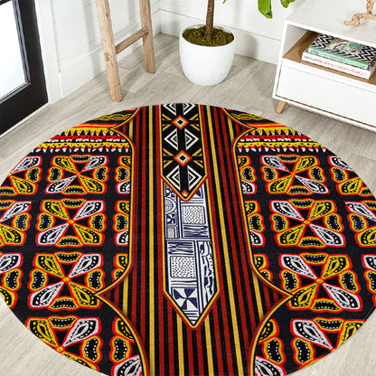 Cameroon Toghu Round Carpet Vibrant Bamenda Tribal - Authentic African Folk Art