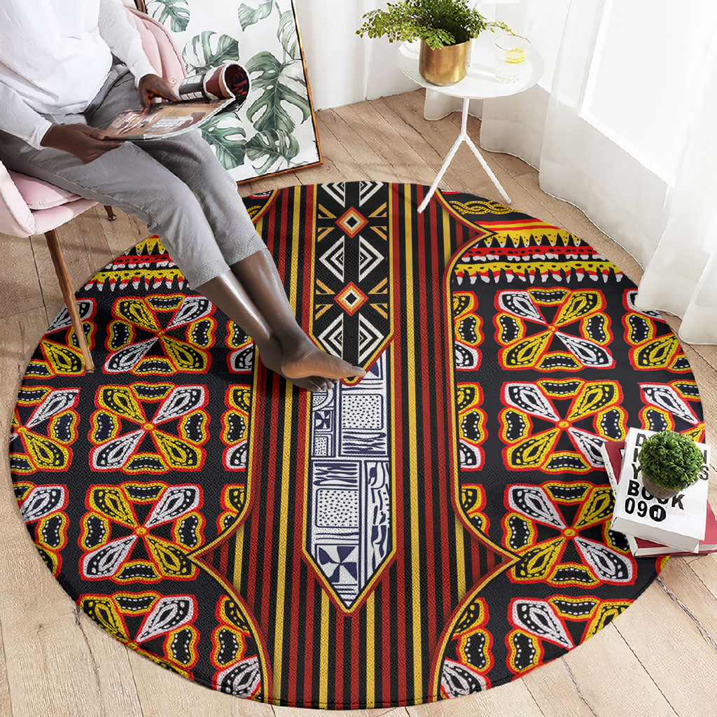 Cameroon Toghu Round Carpet Vibrant Bamenda Tribal - Authentic African Folk Art