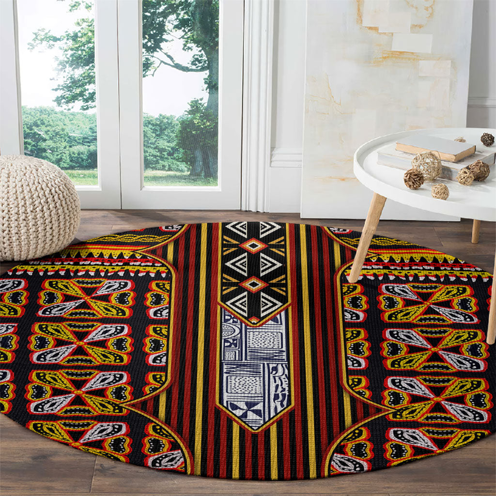 Cameroon Toghu Round Carpet Vibrant Bamenda Tribal - Authentic African Folk Art