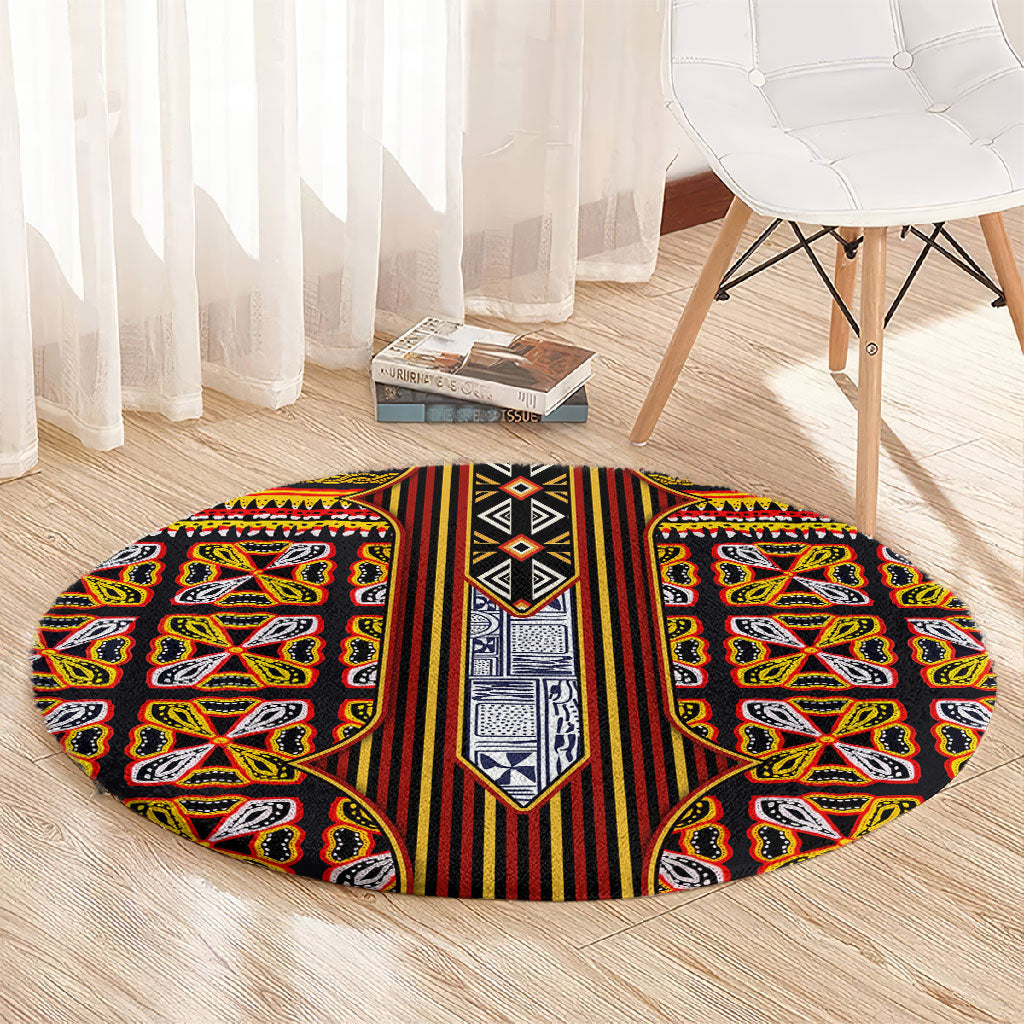 Cameroon Toghu Round Carpet Vibrant Bamenda Tribal - Authentic African Folk Art