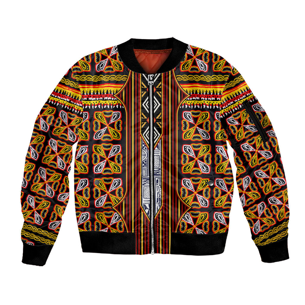 Cameroon Toghu Sleeve Zip Bomber Jacket Vibrant Bamenda Tribal - Authentic African Folk Art