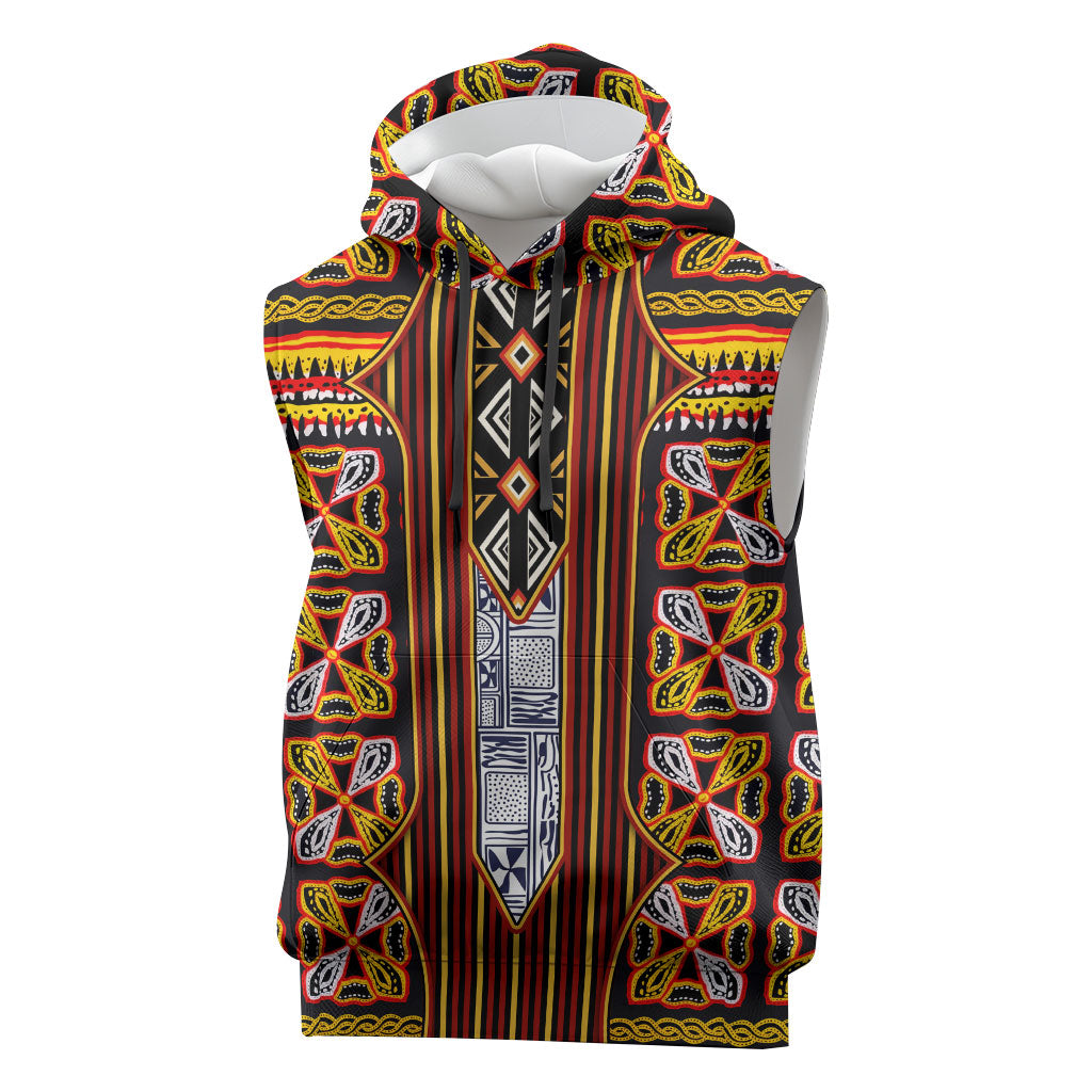 Cameroon Toghu Sleeveless Hoodie Vibrant Bamenda Tribal - Authentic African Folk Art