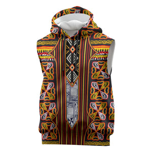 Cameroon Toghu Sleeveless Hoodie Vibrant Bamenda Tribal - Authentic African Folk Art