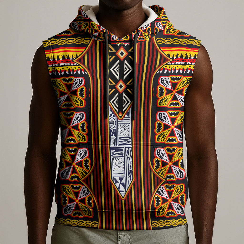 Cameroon Toghu Sleeveless Hoodie Vibrant Bamenda Tribal - Authentic African Folk Art