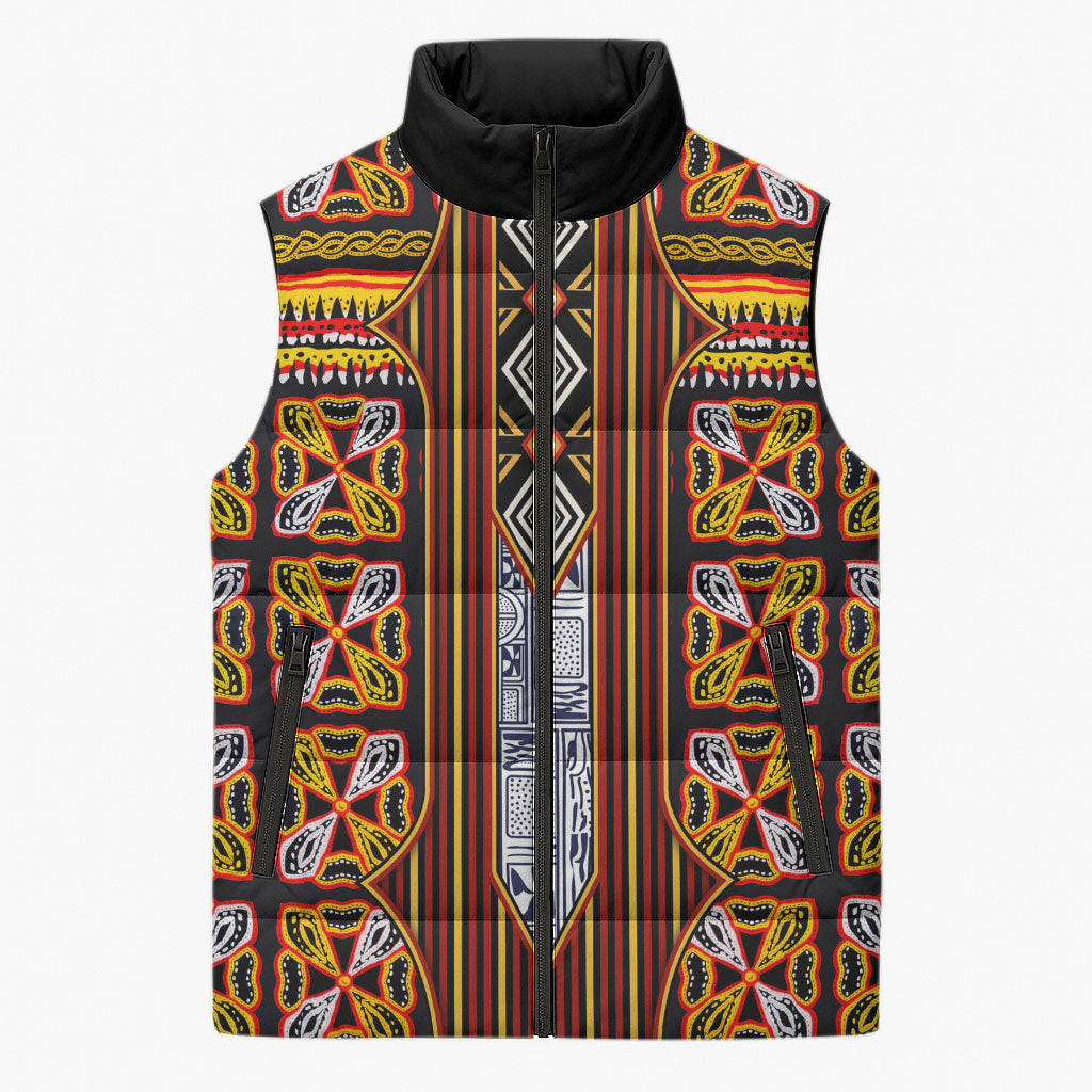 Cameroon Toghu Sleeveless Puffer Jacket Vibrant Bamenda Tribal - Authentic African Folk Art