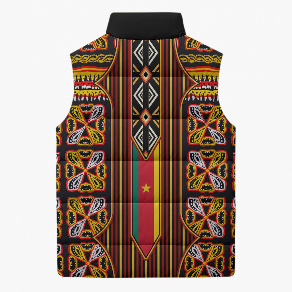 Cameroon Toghu Sleeveless Puffer Jacket Vibrant Bamenda Tribal - Authentic African Folk Art
