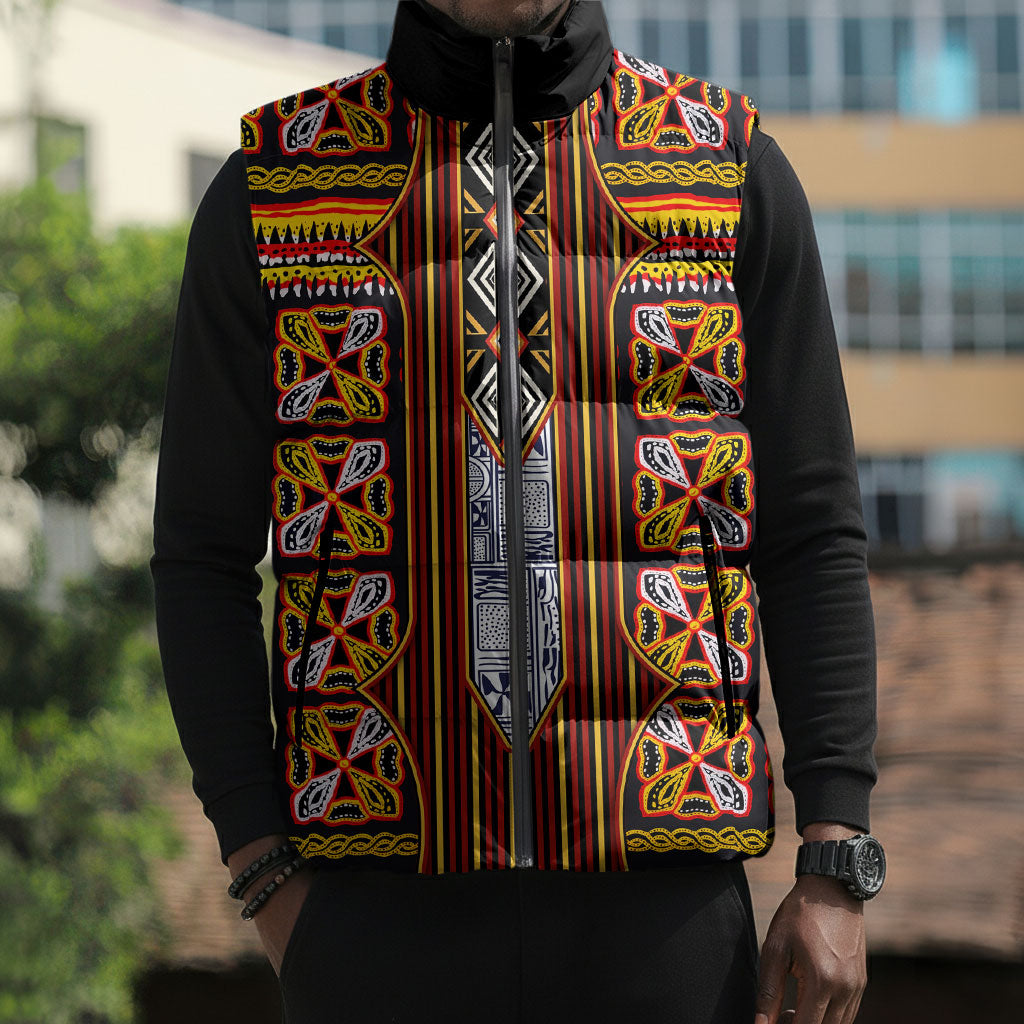 Cameroon Toghu Sleeveless Puffer Jacket Vibrant Bamenda Tribal - Authentic African Folk Art