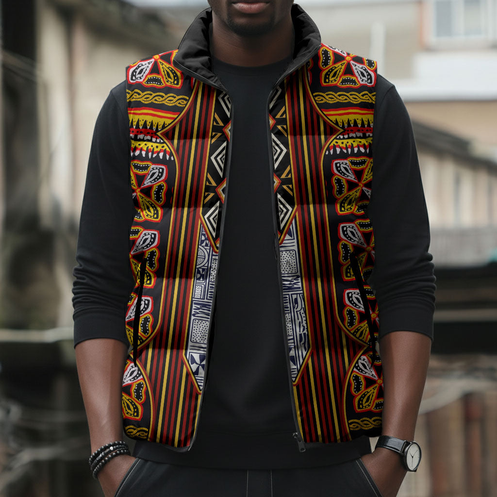 Cameroon Toghu Sleeveless Puffer Jacket Vibrant Bamenda Tribal - Authentic African Folk Art