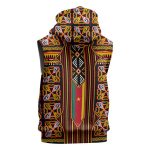 Cameroon Toghu Sleeveless Zip Hoodie Vibrant Bamenda Tribal - Authentic African Folk Art