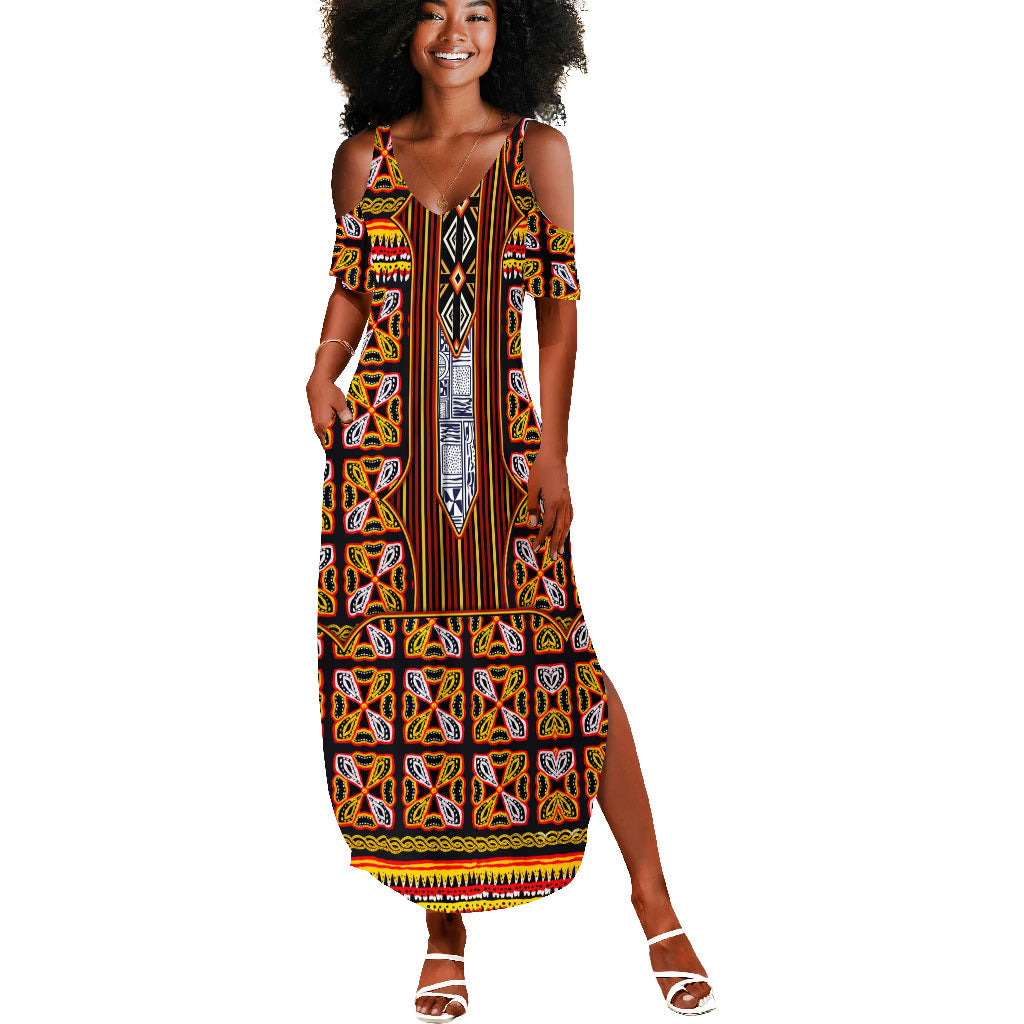 Cameroon Toghu Summer Maxi Dress Vibrant Bamenda Tribal - Authentic African Folk Art