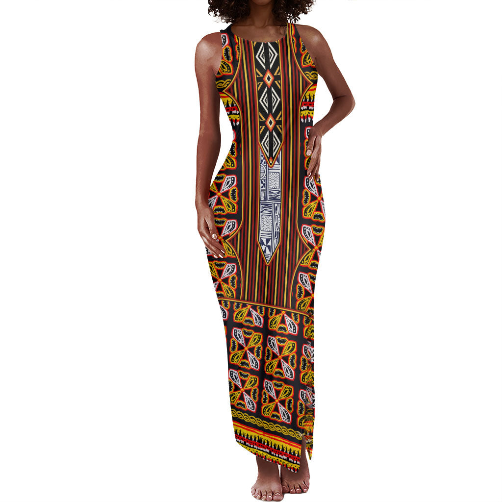 Cameroon Toghu Tank Maxi Dress Vibrant Bamenda Tribal - Authentic African Folk Art