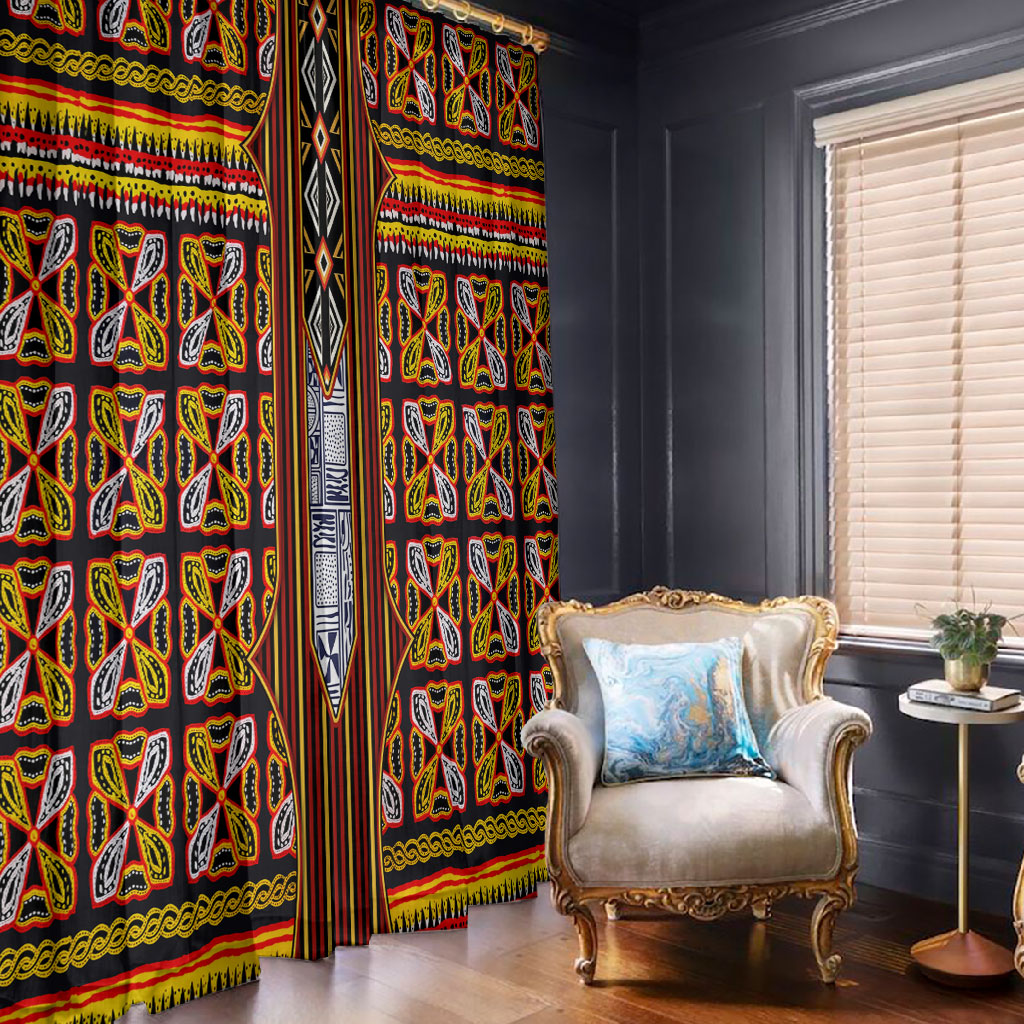 Cameroon Toghu Window Curtain Vibrant Bamenda Tribal - Authentic African Folk Art