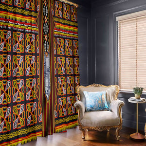 Cameroon Toghu Window Curtain Vibrant Bamenda Tribal - Authentic African Folk Art