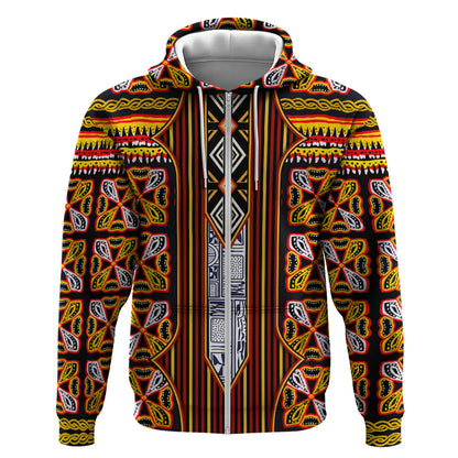 Cameroon Toghu Zip Hoodie Vibrant Bamenda Tribal - Authentic African Folk Art